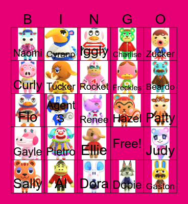 Animal Crossing Villager Hunting Bingo Card