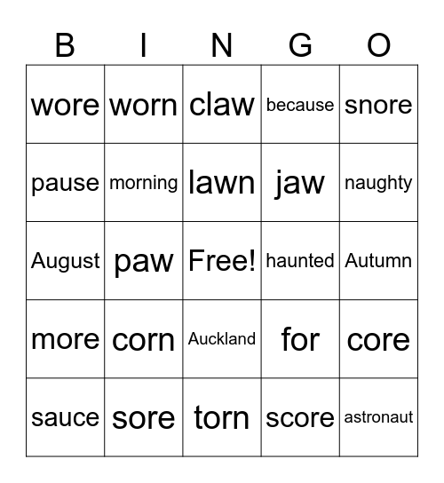or / ore / aw / au Bingo Card