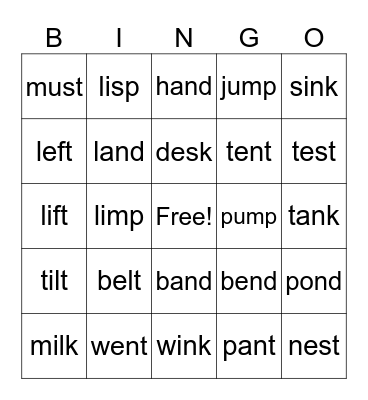 End Blends Bingo Card