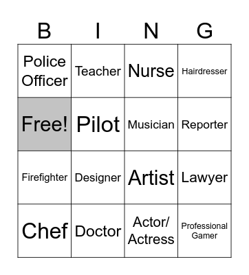 My Dream Jobs Bingo Card