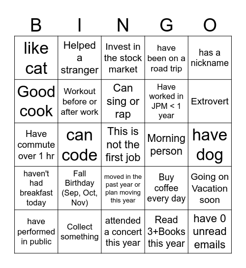 Getting to Know You - EAW Bingo Card