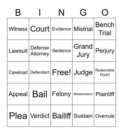 Legal Terms Bingo Card