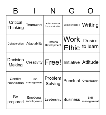 Employability Skills Bingo Card