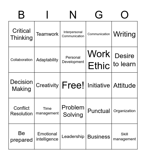 Employability Skills Bingo Card