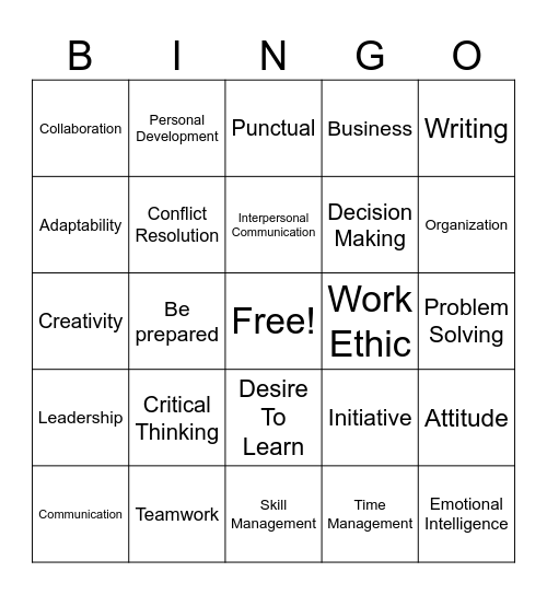 Employability Skills Bingo Card