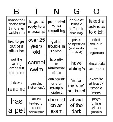 Ice Breaker Bingo Card