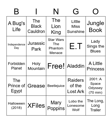 What is the first or most memorable film you saw in the theater? Bingo Card