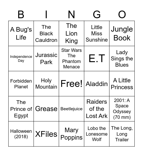What is the first or most memorable film you saw in the theater? Bingo Card
