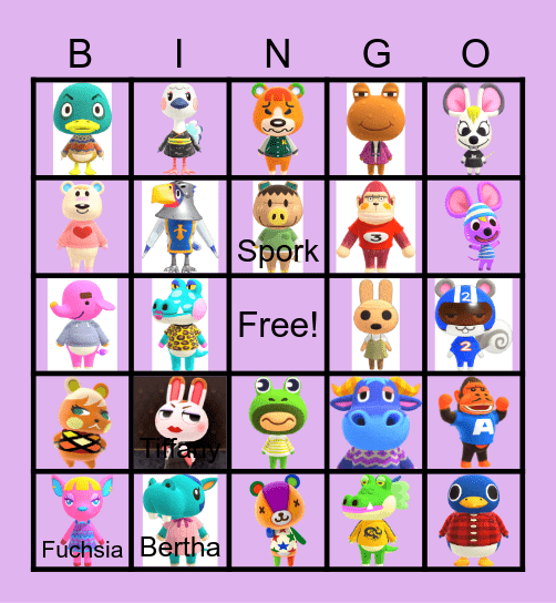 Animal crossing Bingo Card