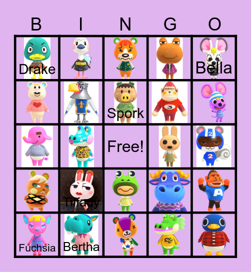 Animal crossing Bingo Card
