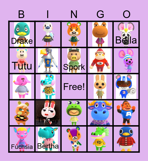Animal crossing Bingo Card