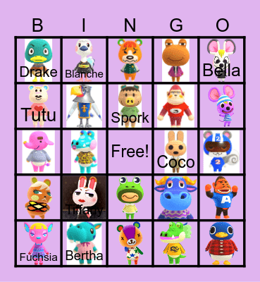 Animal crossing Bingo Card