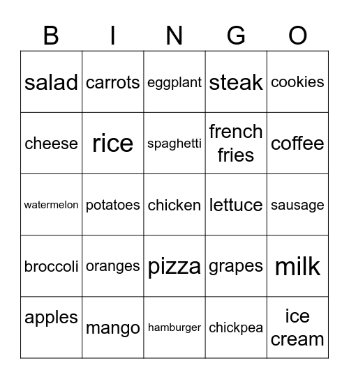 food food food Bingo Card