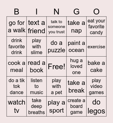 Coping Skils Bingo Card