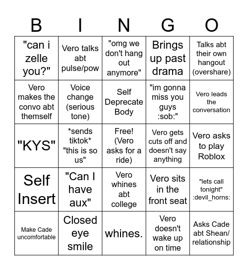 Cade Hangout Bingo!!! Bingo Card