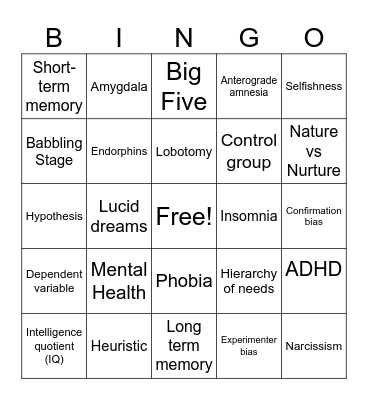 Psychology Bingo Card