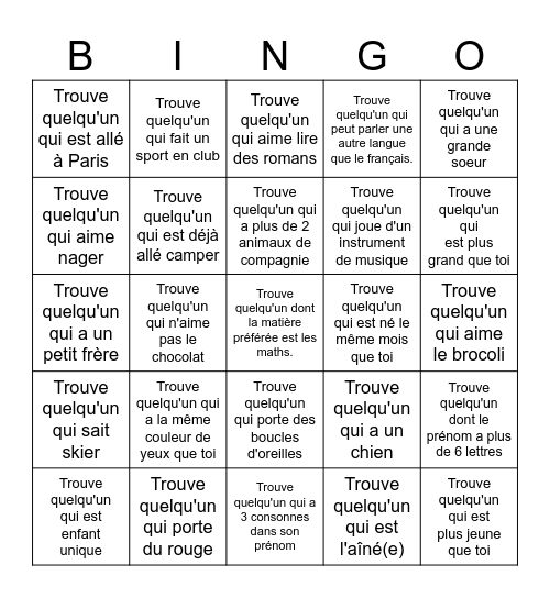 Trouve quelqu'un qui... #1 Bingo Card