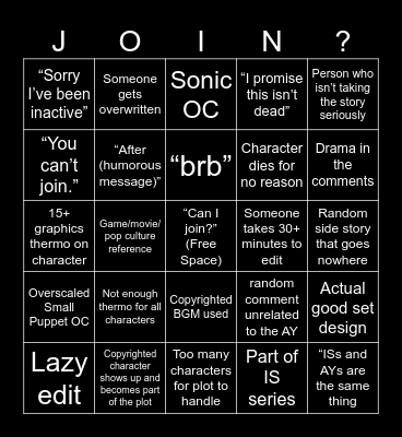 AY/IS Bingo Card