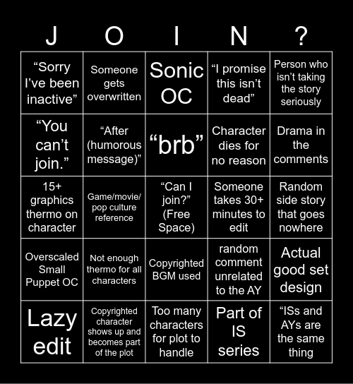 AY/IS Bingo Card