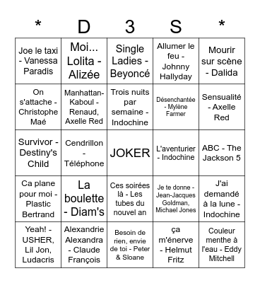 LE BINGO DES D3S ! Bingo Card