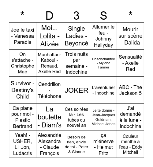 LE BINGO DES D3S ! Bingo Card