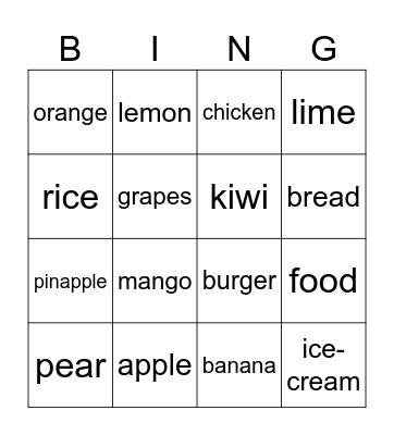 FOOD Bingo Card