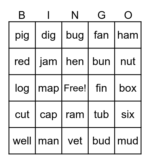 SHORT VOWEL SOUNDS Bingo Card