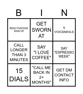 Cold Call Bingo Card