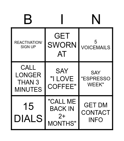 Cold Call Bingo Card