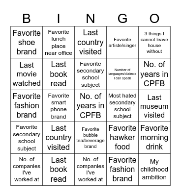 PSR YEP Bingo Card