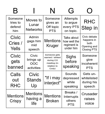 Civic Cope Arc Bingo Card