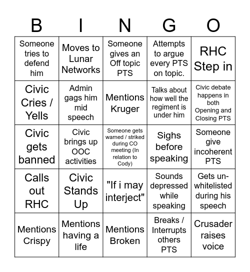 Civic Cope Arc Bingo Card