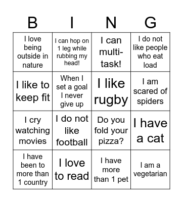 meet me Bingo Card