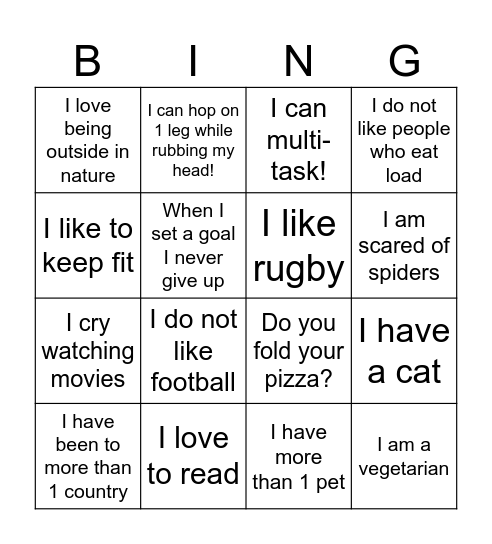 meet me Bingo Card