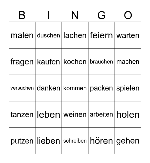 schwache Verben Bingo Card