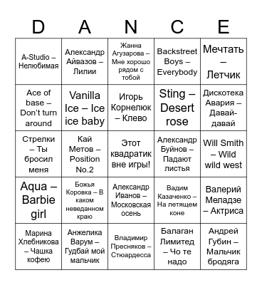 Музыкальное бинго Bingo Card