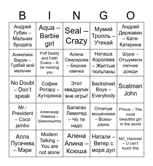 Музыкальное бинго Bingo Card