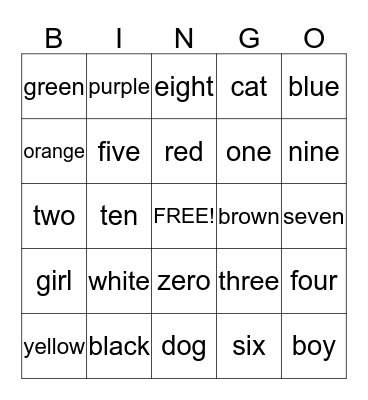 Words I Know Bingo Card