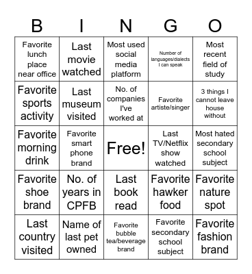 PSR YEP Bingo Card