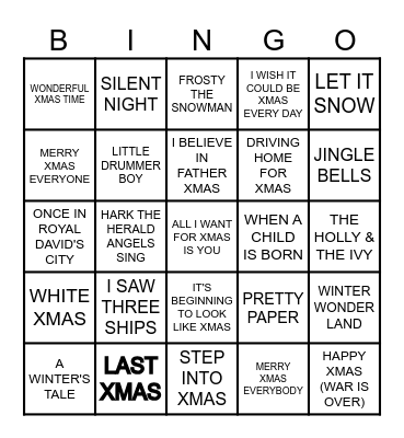 XMAS SONGS Bingo Card