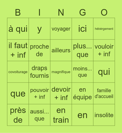 Qu'est-ce qu'on a appris? Bingo Card