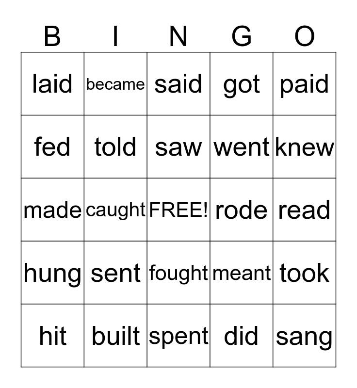 Irregular Past Tense/Present Tense Verb Bingo (30 Players) - Amped