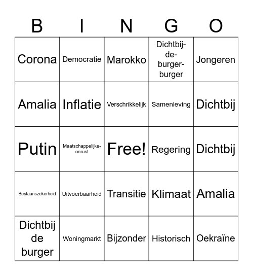 Prinsjesdagbingokaart 19 sept '23 Bingo Card
