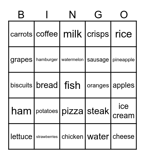 Food Bingo Card