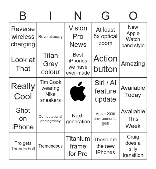 Apple Keynote Bingo Card