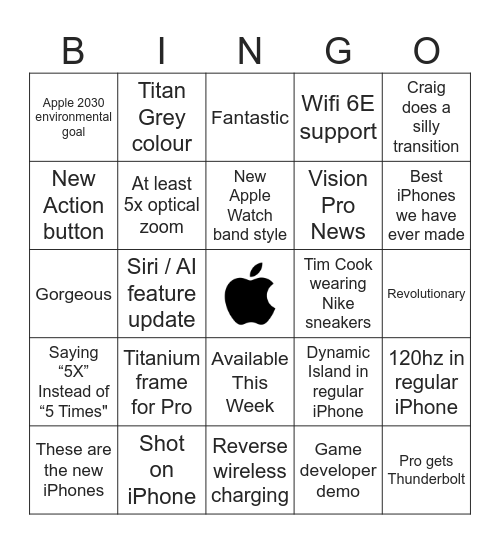 Apple Wonderlust Bingo Card