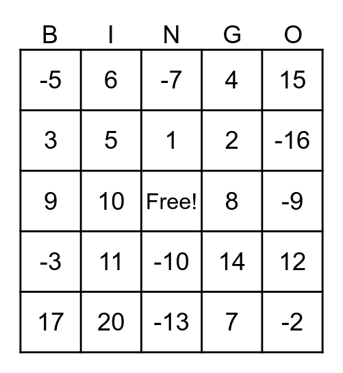 Cube/Square Root BINGO Card