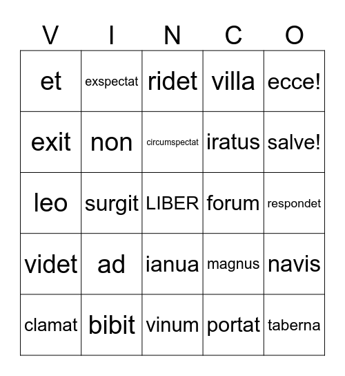 Latin Vocab Vinco Bingo Card