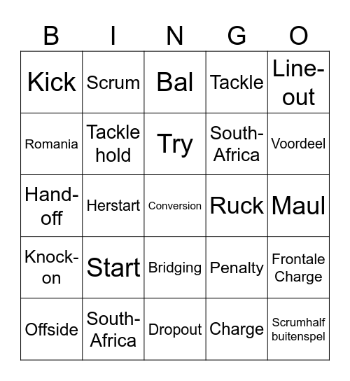 Rugby Bingo Card