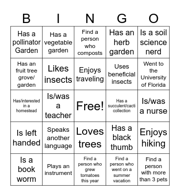 Master Gardener Volunteer- Get to know you! Bingo Card